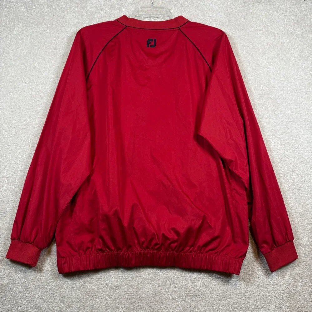 FootJoy Mens Large Golf Pullover Jacket Windbreaker Red V Neck Lightweight